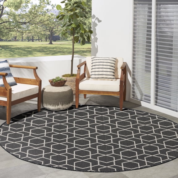 Nourison Horizon Indoor/Outdoor 5' x Round Black Modern Rug