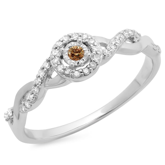 Dazzlingrock Collection 0.20 Carat (ctw) 10K Champagne & White Diamond Bridal Halo Promise Ring 1/5 CT, White Gold, Size 4