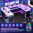 thumbnail image 4 of Yiwa U Shaped Home Office Desk, Reversible L Shaped Gaming Computer Desk with Power Outlets,126 Inch Computer Desk with Monitor Stand and LED Lights,Storage Shelves,Storage Bag and Hooks, 4 of 6