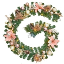 9 Feet Pre-Lit Christmas Garland with Lights, Battery Operated Lighted Outdoor Xmas Garland with Rose Gold Ball Ornaments for Mantle Stairs Railing
