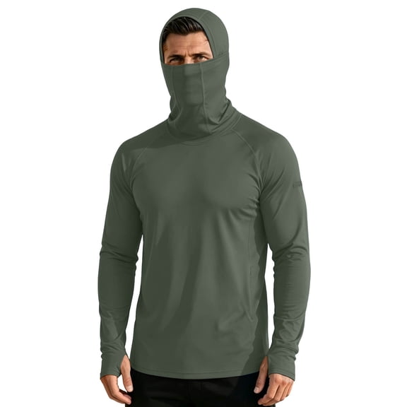 PBFRDSJ Summer Thin Hoodie with Face Mask Men's UPF 50  Sun Protection Long Sleeve Fishing Shirts for Hiking Outdoor Workout