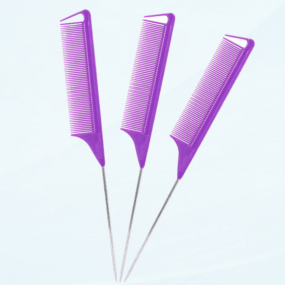Rat Tail Combs Teasing Comb:3Pack Rat Tail Combs Set,Hair Stylists Styling Comb,Long Steel Pin Rat Tail Teasing Comb,Parting Combs for Women Great for All Hair Types(Purple）