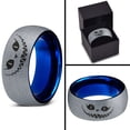 thumbnail image 4 of Tungsten Alice in Wonderland Cheshire Cat Band Ring 8mm Men Women Comfort Fit Blue Dome Brushed Gray Polished, 4 of 4