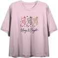 thumbnail image 3 of Merry & Bright Christmas Stocking Line Art  Women's Pink Crew Neck Short Sleeve Crop Tee-Medium, 3 of 4