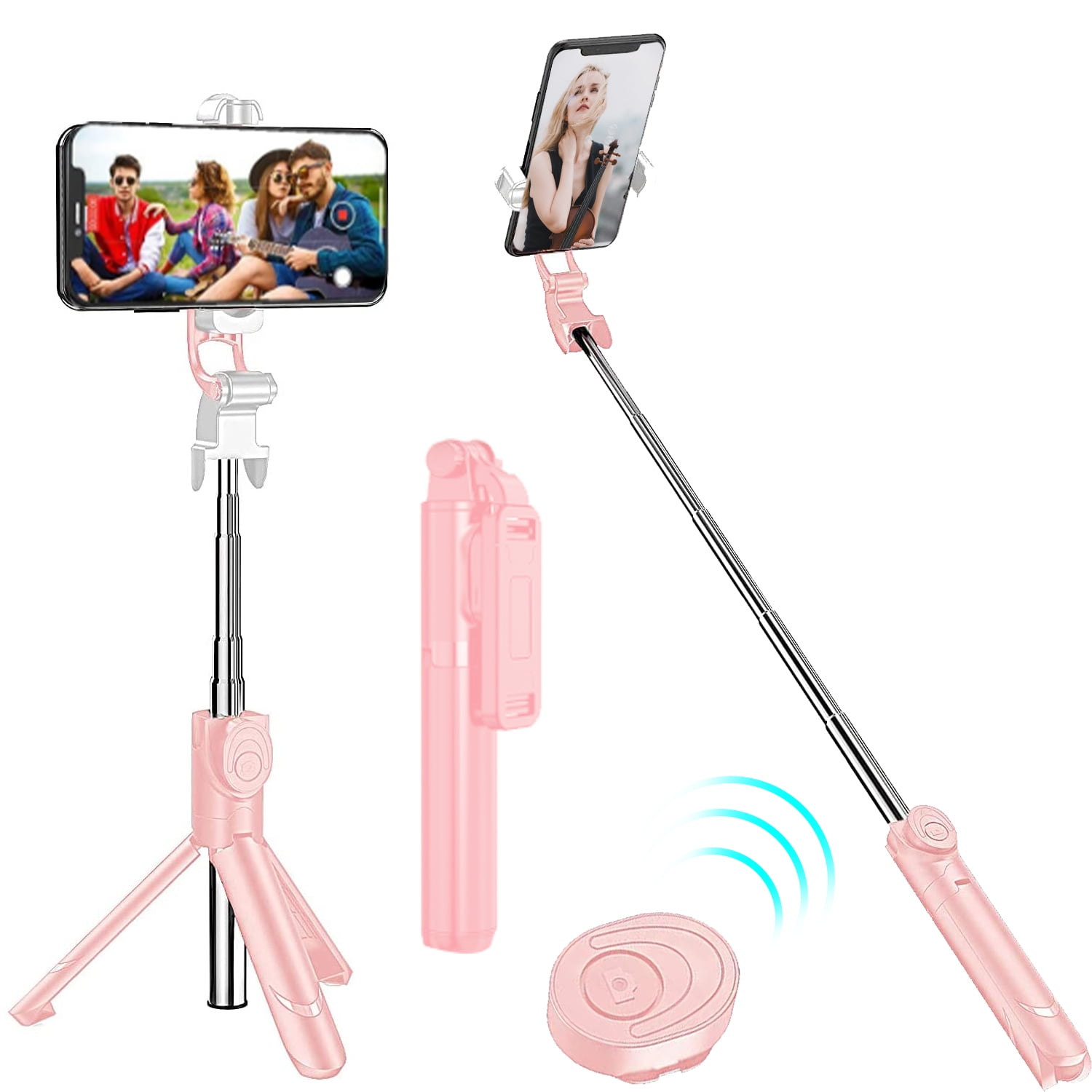 Bluetooth Selfie Stick, Extendable Tripod Selfie Stick with Wireless Remote Compatible iPhone XR/XS/X/8/Plus/7/Plus/SE/6S/6/Plus, Galaxy S9/S8/S7/S6, More, Pink - Walmart.com