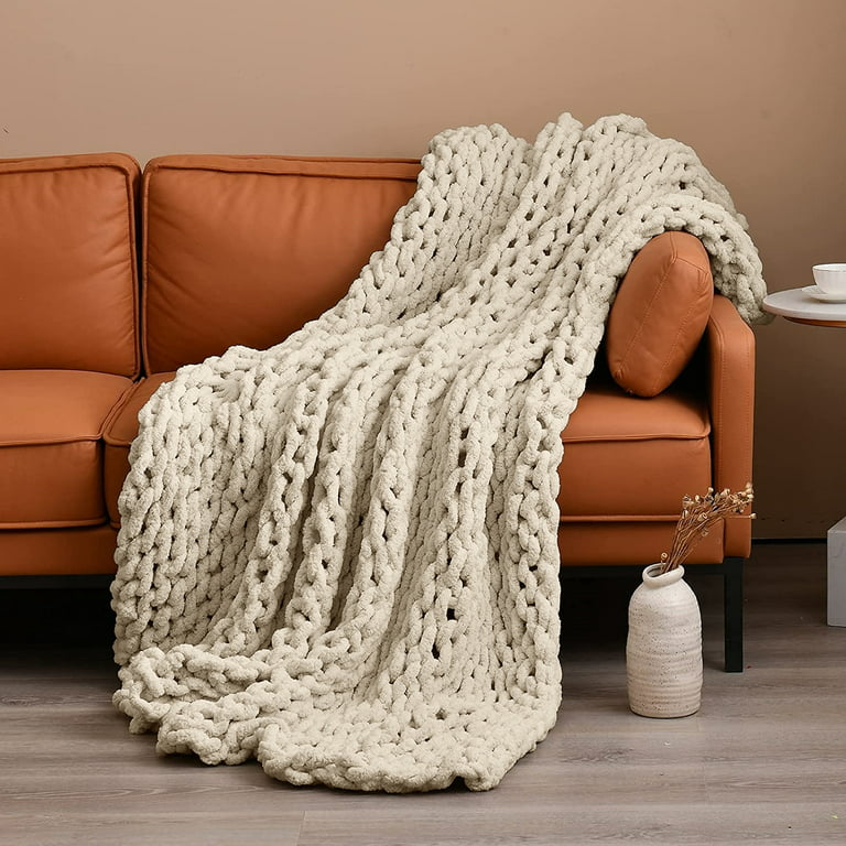 Chenille Chunky Knit Blanket Super Soft Chunky Knit Throw Blanket for Bed (48x60) Chunky Knit Throw Blanket Blankets and Throws for Sofa Large Throw