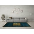 thumbnail image 3 of Ahgly Company Machine Washable Indoor Square Abstract Turquoise Blue Contemporary Area Rugs, 5' Square, 3 of 4