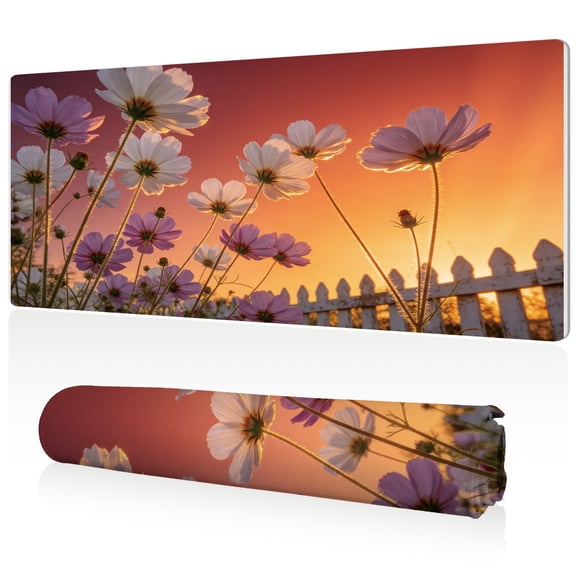 LIVEKEY Extra Large Mouse Pad 80x40x0.3cm Floral Sunset Design Full Desk Coverage Non Slip Durable Easy Clean Stitched Edges for Gaming and Office