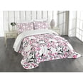 thumbnail image 3 of Ambesonne Cherry Blossom Quilted Bedspread Set 3 Pcs, Sakura Tree Bird, Queen Size, Black Hot Pink White, 3 of 5