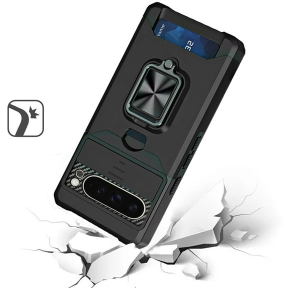 XPM for Google Pixel 10 /Pixel 10 Pro Phone Case, Wallet Case with Ring Stand & Slide Camera Cover Back Credit Card Slot Holder, Military Grade Cover for Pixel 10 / 10 Pro (Black)