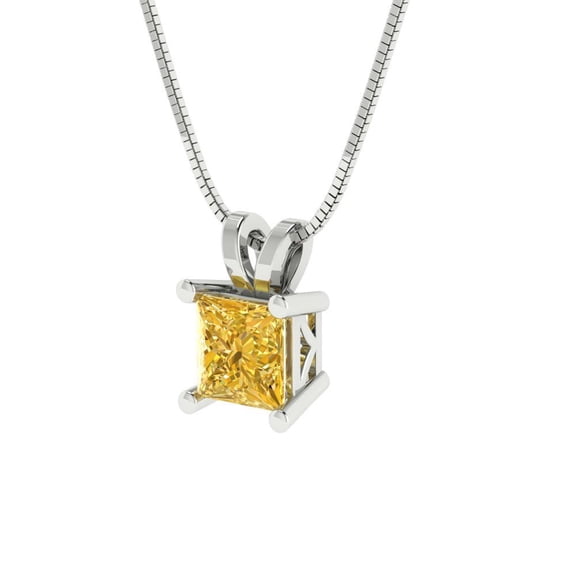 0.5 ct Brilliant Princess Cut Solitaire Natural Citrine 14k White Solid Gold Everyday Affordable Designer Necklace Pendant with 18" Chain