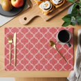 thumbnail image 2 of Red Moroccan Placemats Set of 8, Ethnic Abstract Geometric Quatrefoil Grid Placemats for Dining Table, Place Mats for Kitchen Tabletop, Waterproof Wipeable Dining Table Mats Set, 2 of 9