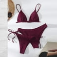 thumbnail image 4 of YTCAMLO 3 Piece Bikini Sets for Women Trendy High Cut Bathing Suit Side Tie Triangle Thong Swimsuit Solid Color Bathing Suit, Wine L, 4 of 4