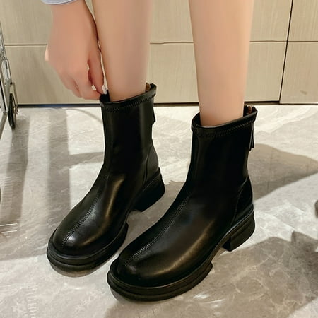 

NEGJ Women Ankle Boots Autumn And Winter Fashion Comfortable Simple Solid Color British Style Round Toe Squa