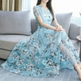thumbnail image 6 of Summer Women Dress Waist Tight Short Sleeve Floral Print Midi Dress Streetwear for Party, 6 of 7