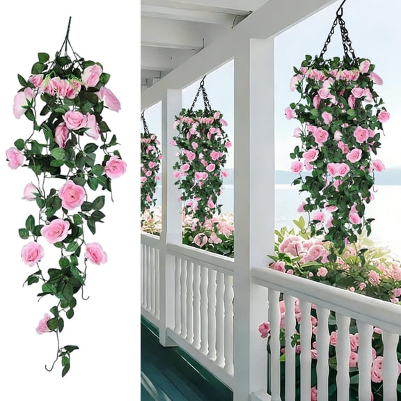 Artificial Rose Vines for Wall Decoration - 100cm Plastic Faux Hanging Plants for Indoor & Outdoor Use - Perfect for Weddings, Balconies, Porches, and Gardens - Available in Red Hot Pink Pink