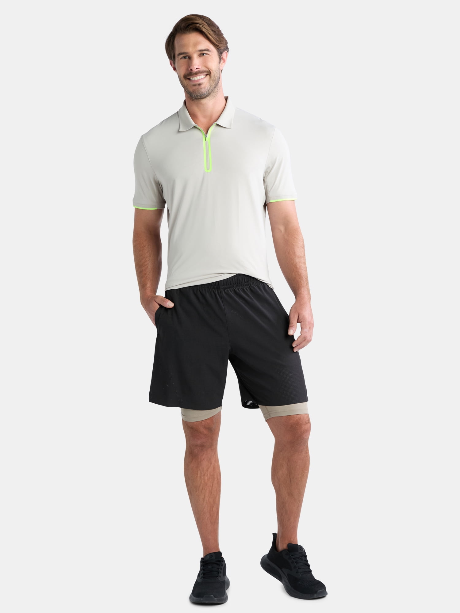 Athletic Works Men's and Big Men's 2 In 1 Perforated Active Shorts, 7" Inseam, Sizes S-3XL