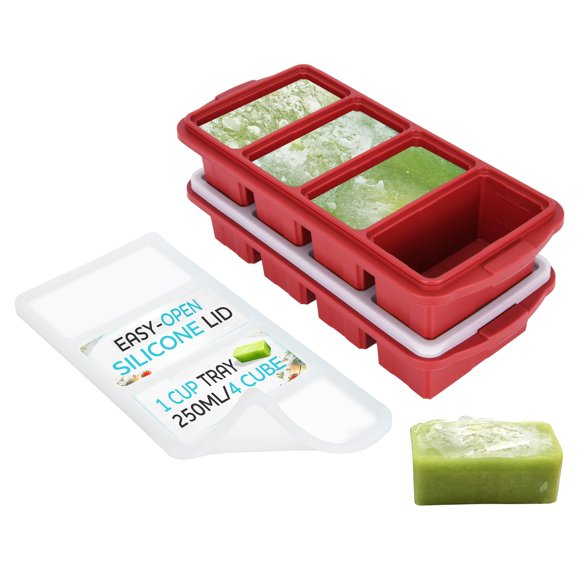 Bandeja para congelador Xomoo de silicona con tapa, paquete de 2 porciones de 1 taza