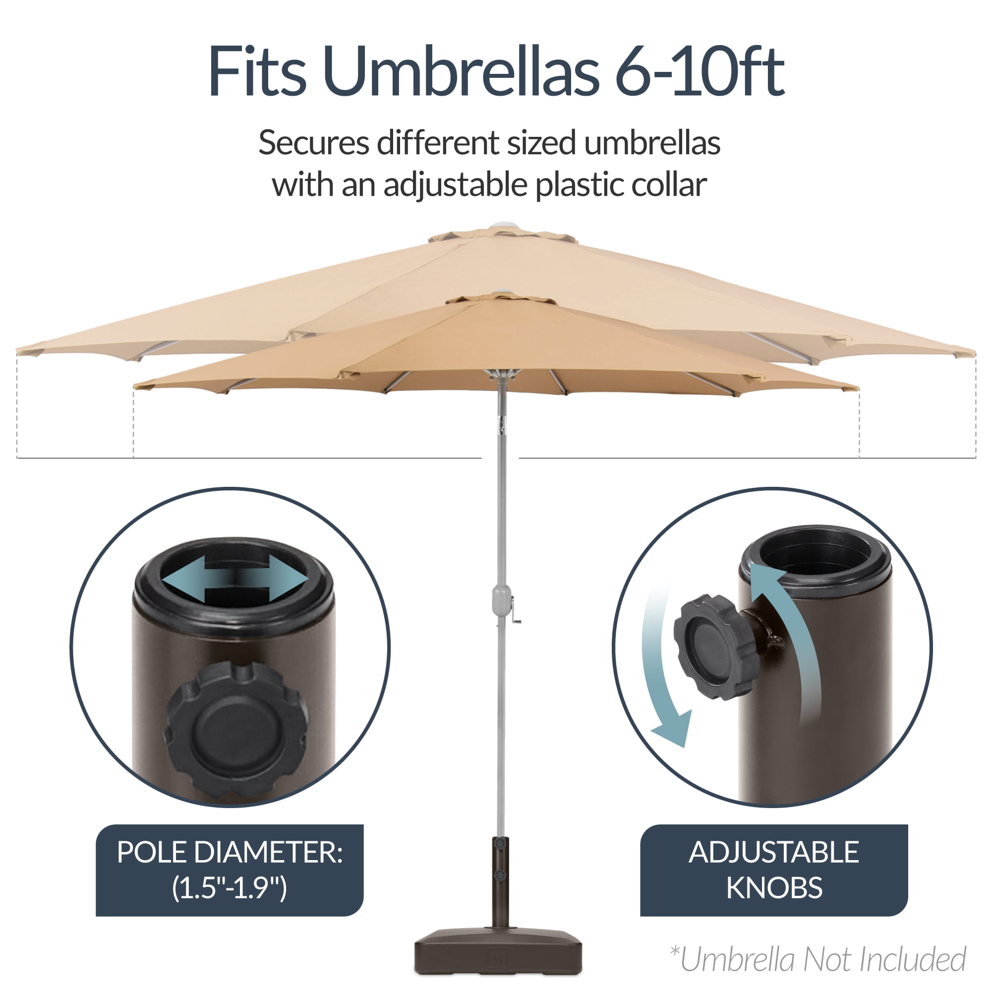 Best Choice Products Fillable Plastic Patio Umbrella Base Stand, Pole Holder w/ Adjustment Knob, Asscher Design - Brown