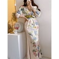 thumbnail image 2 of Vestido midi elegante de estilo japonés de primavera con estampado floral para mujer, vestido ceñido al cuerpo vintage elegante para fiesta y cumpleaños, vestido de una pieza a la moda para mujer, 2 of 5