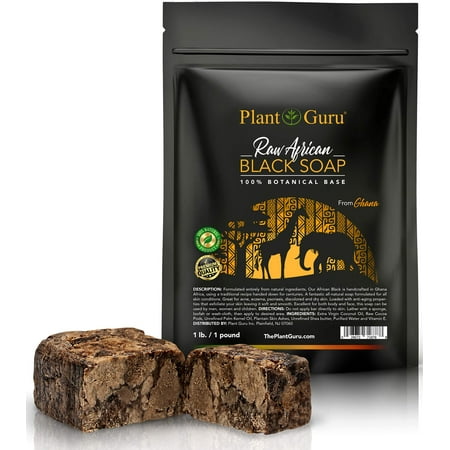 African Black Soap Raw 1 lb / 16 oz Imported From Ghana - 100% Natural Acne Treatment, Aids Against Eczema & Psoriasis, Dry Skin, Scar Removal, Pimples and Blackhead, Face & Body