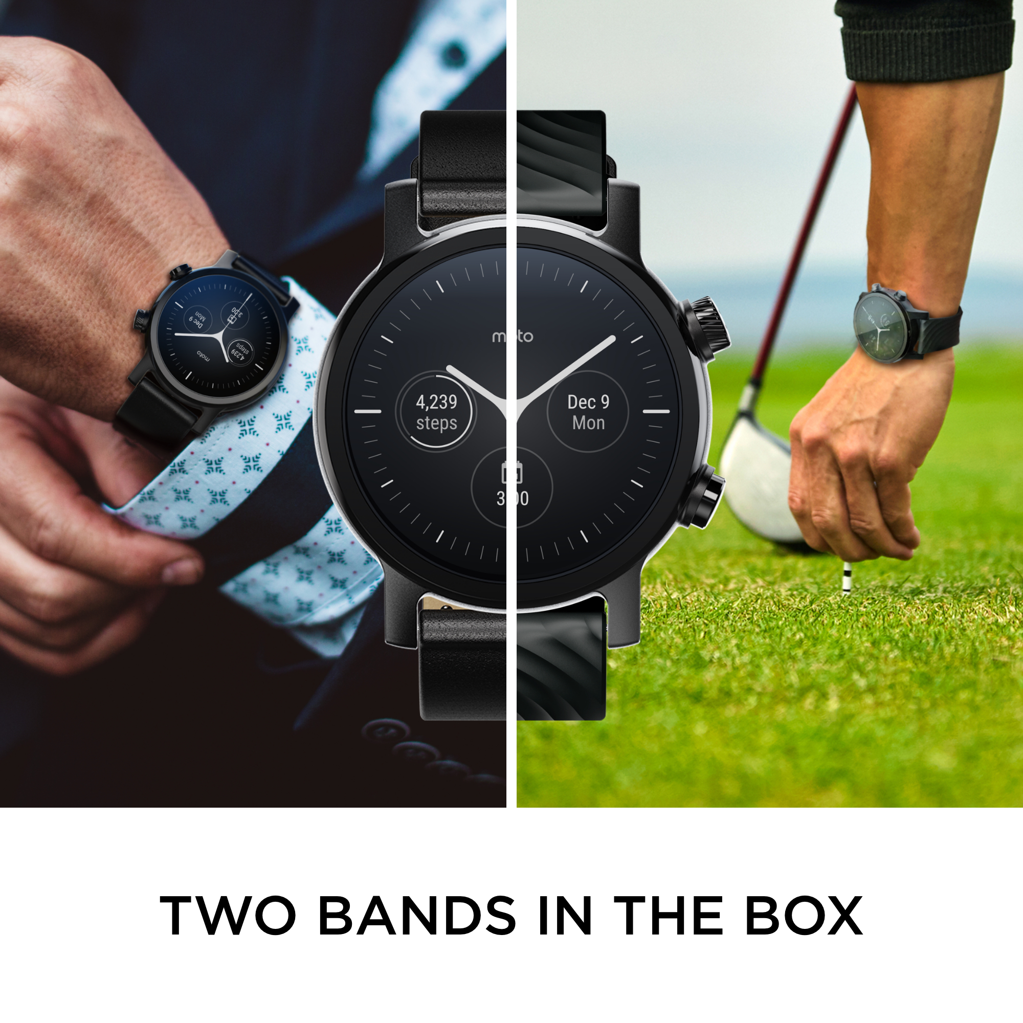 Moto 360 3rd Gen 2020 - Wear OS by Google - The Luxury Stainless Steel Smartwatch with Included Genuine Leather and High-Impact Sports Bands - Phantom Black - image 3 of 7