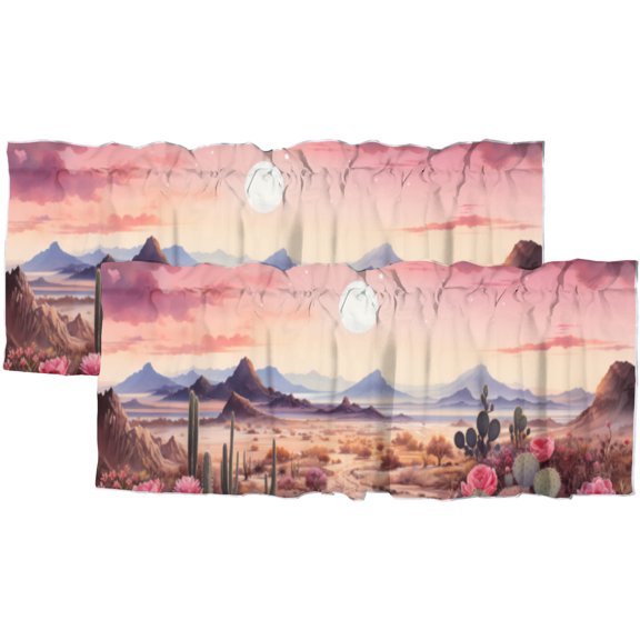 Watercolor Cactus Window Curtain Valances Boho Western Mountain Floral Desert Nature Landscape Rod Pocket Window Valance for Living Room Bathroom Bedroom Kitchen 54 by 18 in, 2 Panel