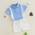 thumbnail image 6 of Baby Boy Summer Clothes Short Sleeve Polo Shirts Shorts Set Pique Beach Outfits,Blue, 6 of 6