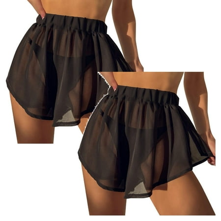 Kcodviy 2Pcs Wrap Mesh Women Beach Mesh Cover Ups For Swimwear Women Bikini Wraps Ruffle Shorts Swimsuit Skirt Cover Up Cover Up Ups Pants Womens Cover Ups For Swimwear Cover Up Cover Drawstring