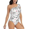 thumbnail image 3 of Gaeub Alpacas and Hearts Women's One Shoulder Ruffle Tummy Control Swimwear for Swimming Surfing Beach Party - XX-Large, 3 of 8