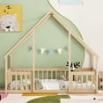 thumbnail image 2 of Twin Floor Bed, Wooden Montessori Bed Frame with Roof and Fence Guardrails, Natural, 2 of 7