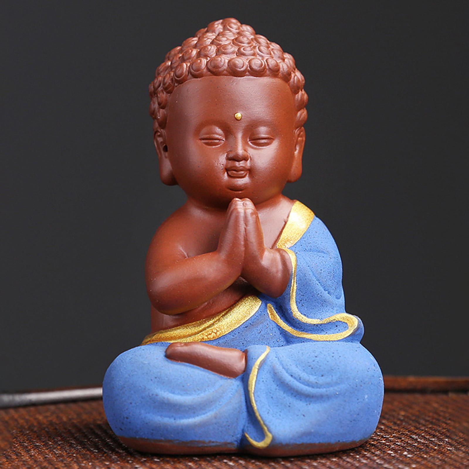 Adorable Meditating Buddha Figurine Sculpture Ceric Hand Carved Ornent