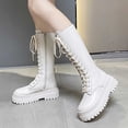 thumbnail image 2 of POROPL Boots for Women,Knee High Boots Lace Up Combat Boots Chunky Platform Side Zipper Boot, 2 of 9