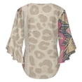 thumbnail image 6 of Beige Leopard Tribal Border Design Women's V-Neck Blouse With 3/4 Ruffled Bell Sleeves Casual Top Ladies Blouses, 6 of 7