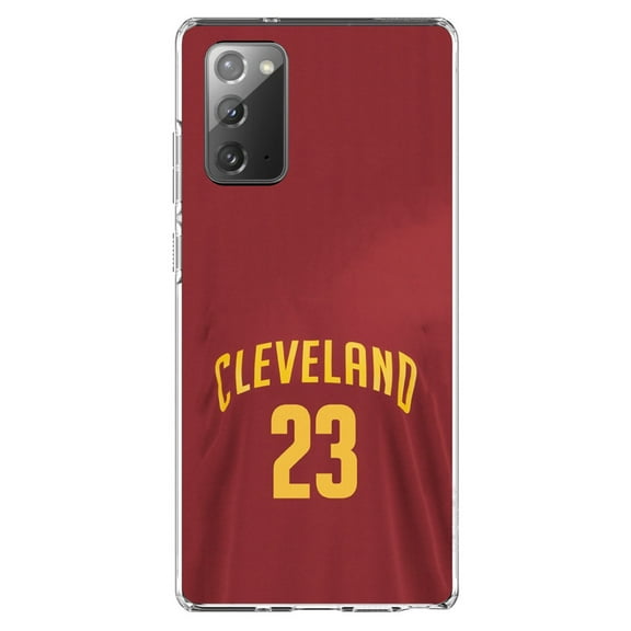 DistinctInk Clear Shockproof Hybrid Case for Galaxy Note 20 ULTRA (6.9" Screen) - TPU Bumper, Acrylic Back, Tempered Glass Screen Protector - Cleveland 23 Jersey - Basketball