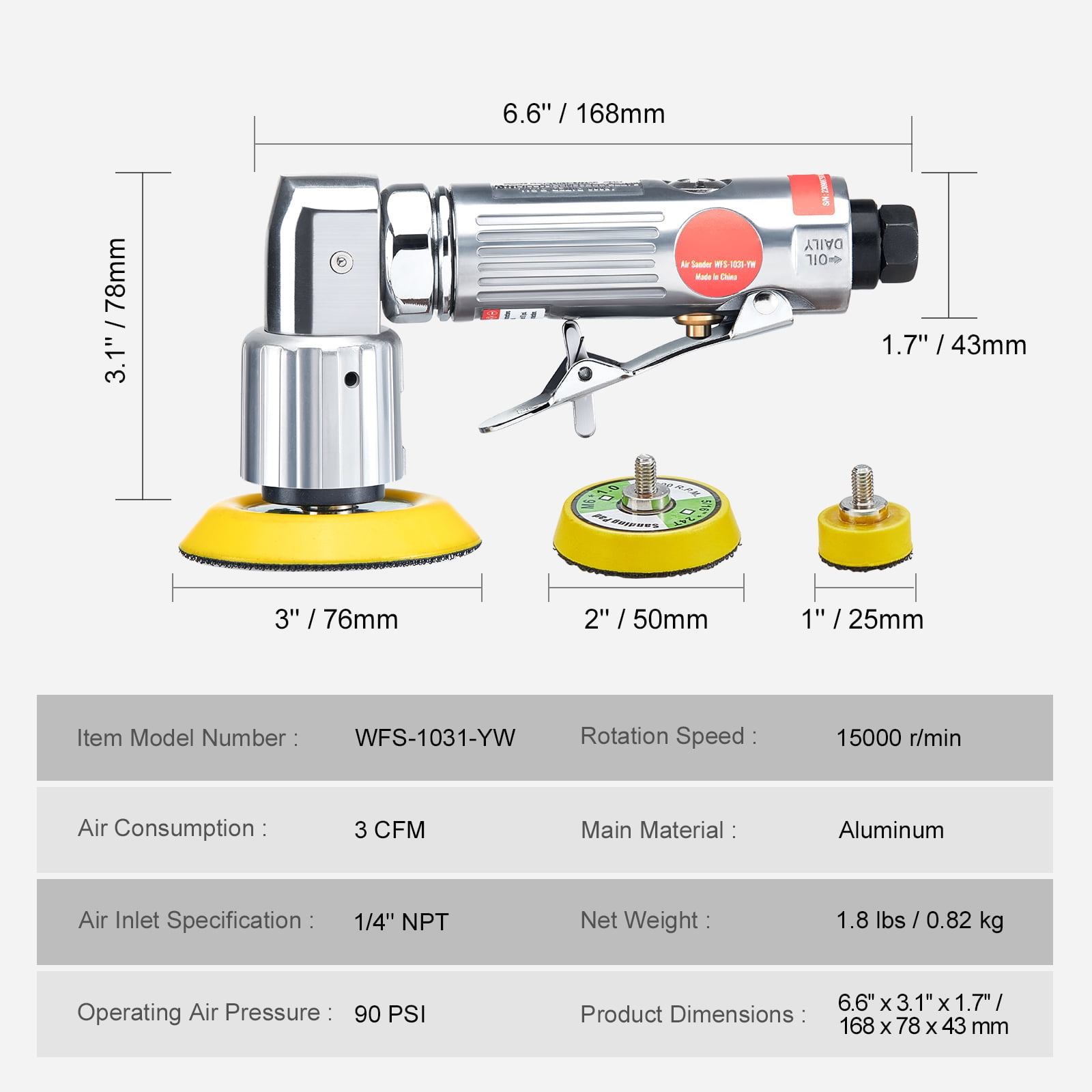 BENTISM WFS-1031-YW, Random Orbital Power Sander, 15000 RPM