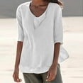 thumbnail image 2 of aidice Plus Size Womens T Shirts Cotton Linen Loose Scoop Neck 3/4 Sleeve Lightweight Color Block Shirts, 2 of 5