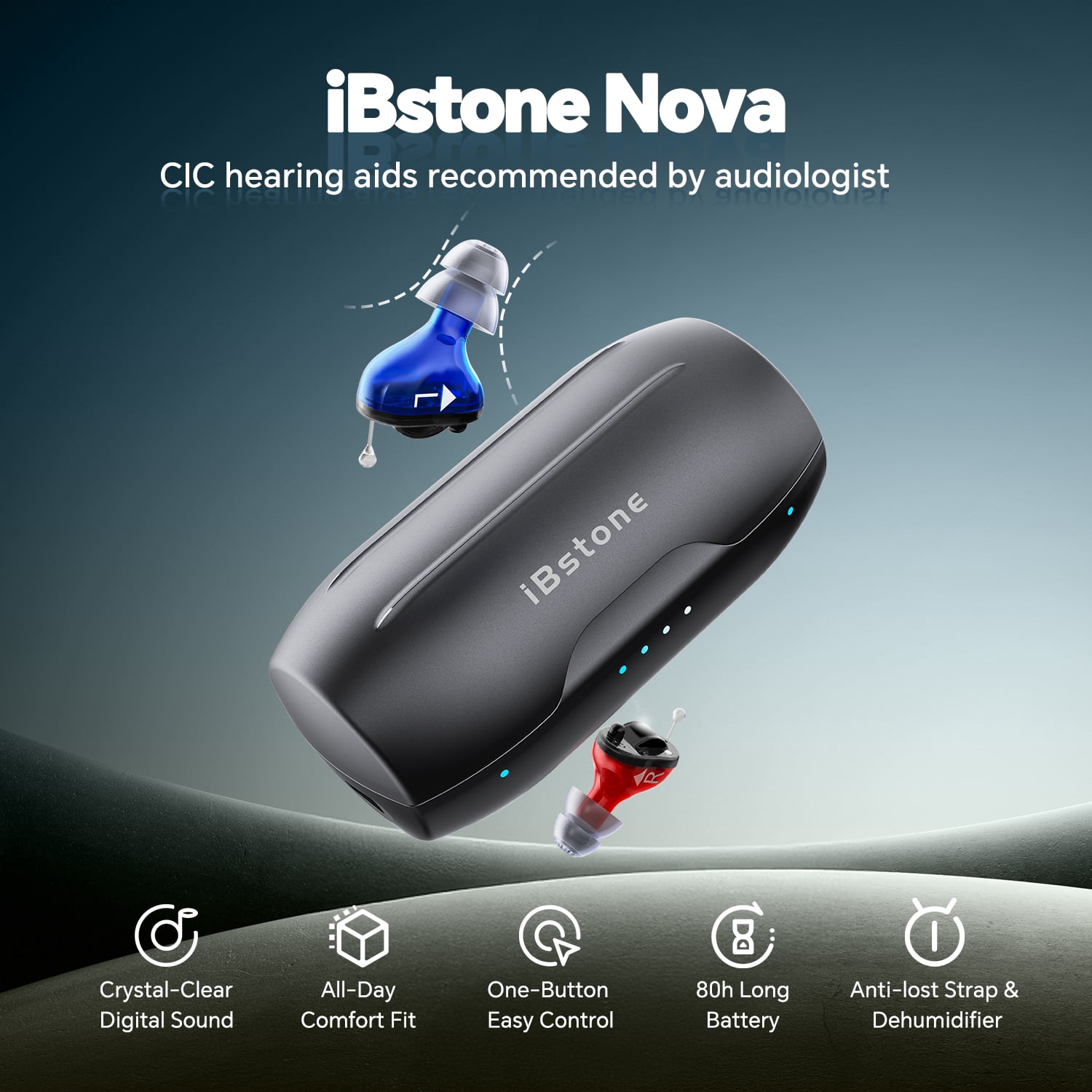 iBstone Nova CIC Hearing Aids for Seniors & Adults, Completely-in-Canal Aids, Rechargeable, OTC, Pair