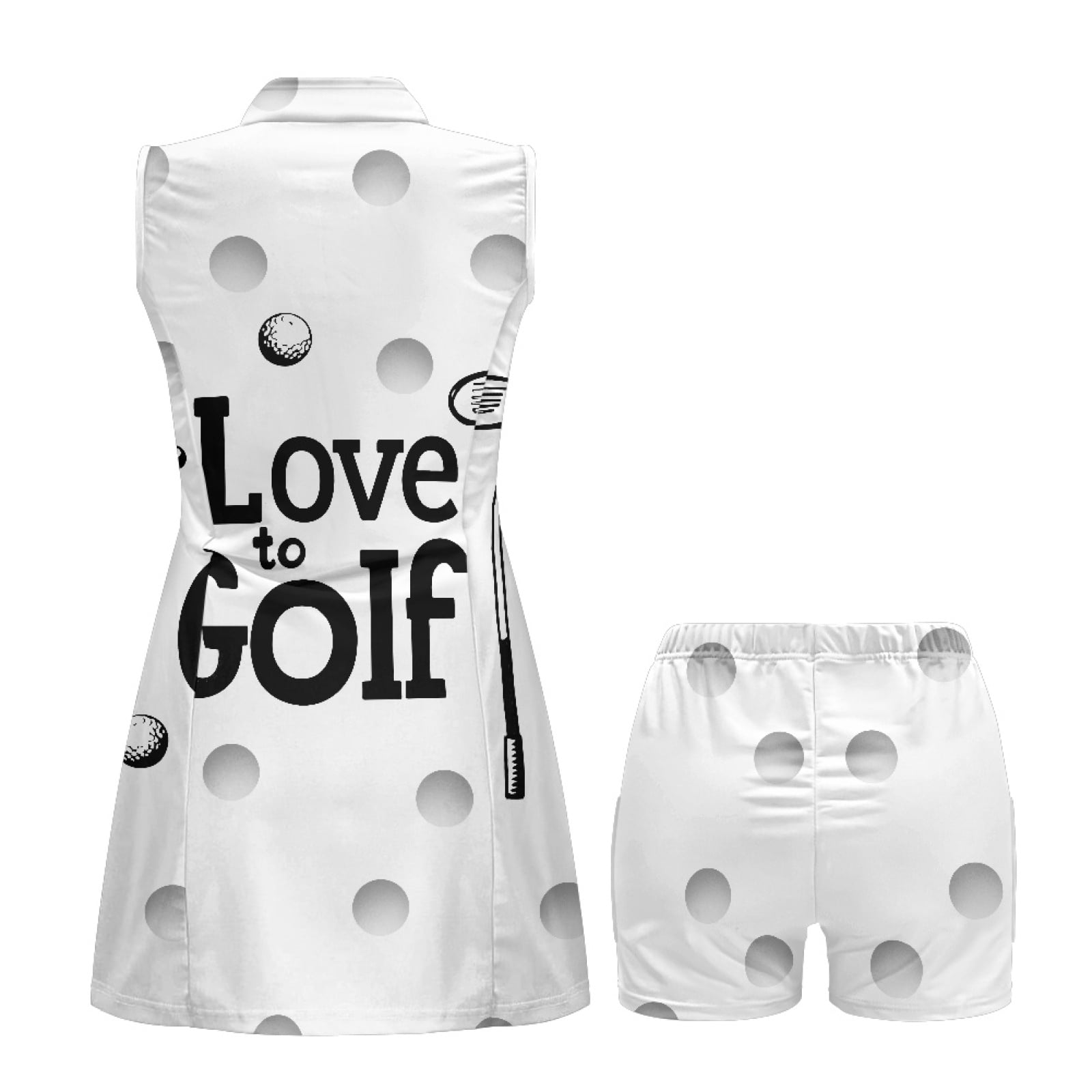 COEQINE Love to Golf Ball Print Golf Dresses for Women Sleeveless Breathable Athletic Dresses 2 Piece Set Lightweight V-Neck Workout Outfits with Pockets and Shorts, 2XL