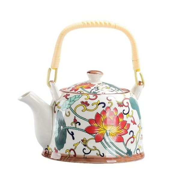 Enamel tea kettle coffee pot kettle with handle induction tea maker pot in vintage style flower design in retro style, for gas stove for party home tea boiling water coffee