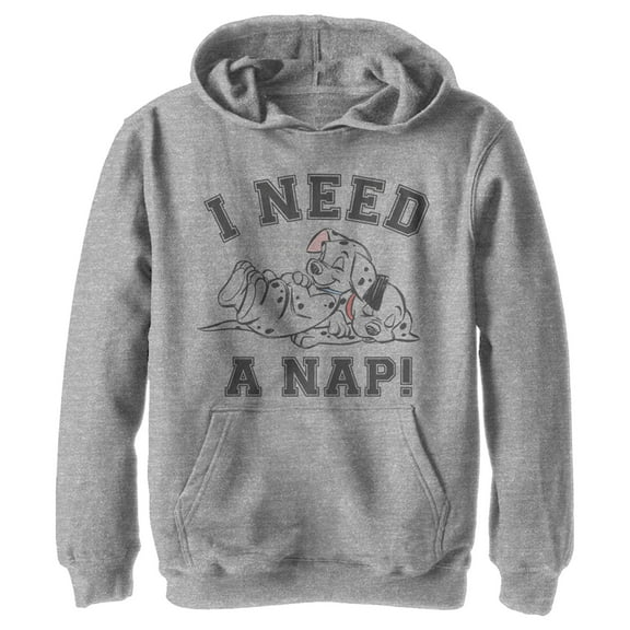 Boy's One Hundred and One Dalmatians I Need a Nap Pull Over Hoodie Athletic Heather Small