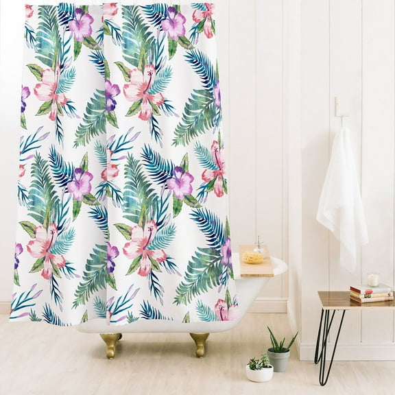 Society6 Schatzi Brown Hawaii Flower 2 White Shower Curtain 71" x 74"
