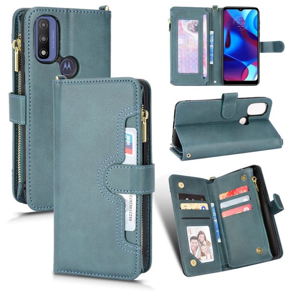 Case for Motorola Moto G PURE Cover Zipper Magnetic Wallet Card Holder PU Leather Flip Case - Green