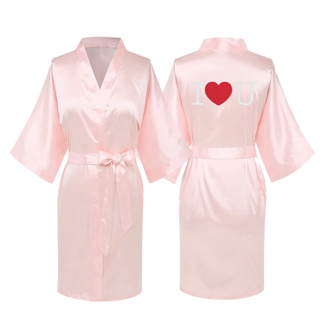 Batas de satén para mujer, para novia y dama de honor, con estampado en la espalda, ideal para bodas, batas de seda helada, pijamas para el hogar.