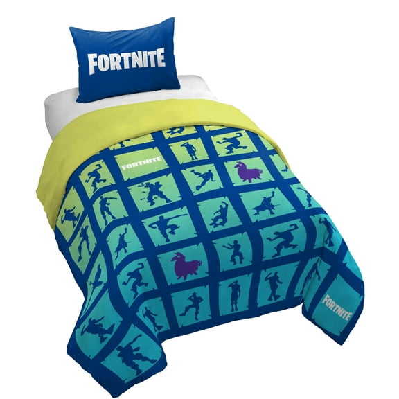 Fortnite Boogie Kids 2-Piece Twin/Full Reversible Comforter and Sham Bedding Set, Microfiber, White, Epic Games, Gaming Bedding