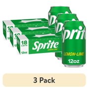 (3 pack) Sprite Lemon-Lime Caffeine Free Soda Pop Cans, 12 fl oz, 18 Pack