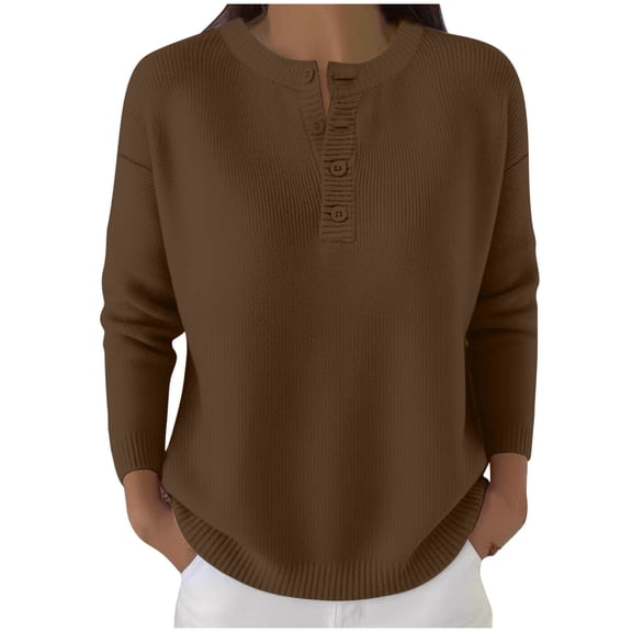 Gytharion Women's Plus Size Knit Sweaters Solid Color Henley Half Button V Neck Long Sleeve Knit Tops Loose Oversized Casual Fashion Basic Pullover Knits