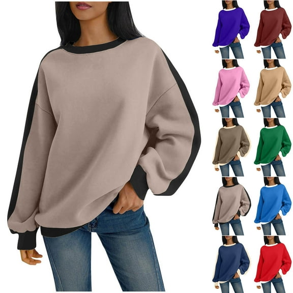 cocolona Oversized Crewneck Sweatshirts for Women Long Sleeve Casual Color Block Shirts Fall Winter Warm Pullover Tops