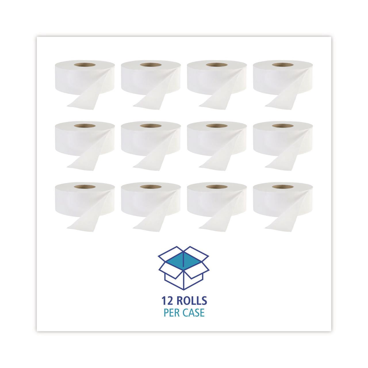 Boardwalk JRT Jr. Toilet Paper, Jumbo, Septic Safe, 1-Ply, White, 3.3" x 2,000 ft, 12/Carton