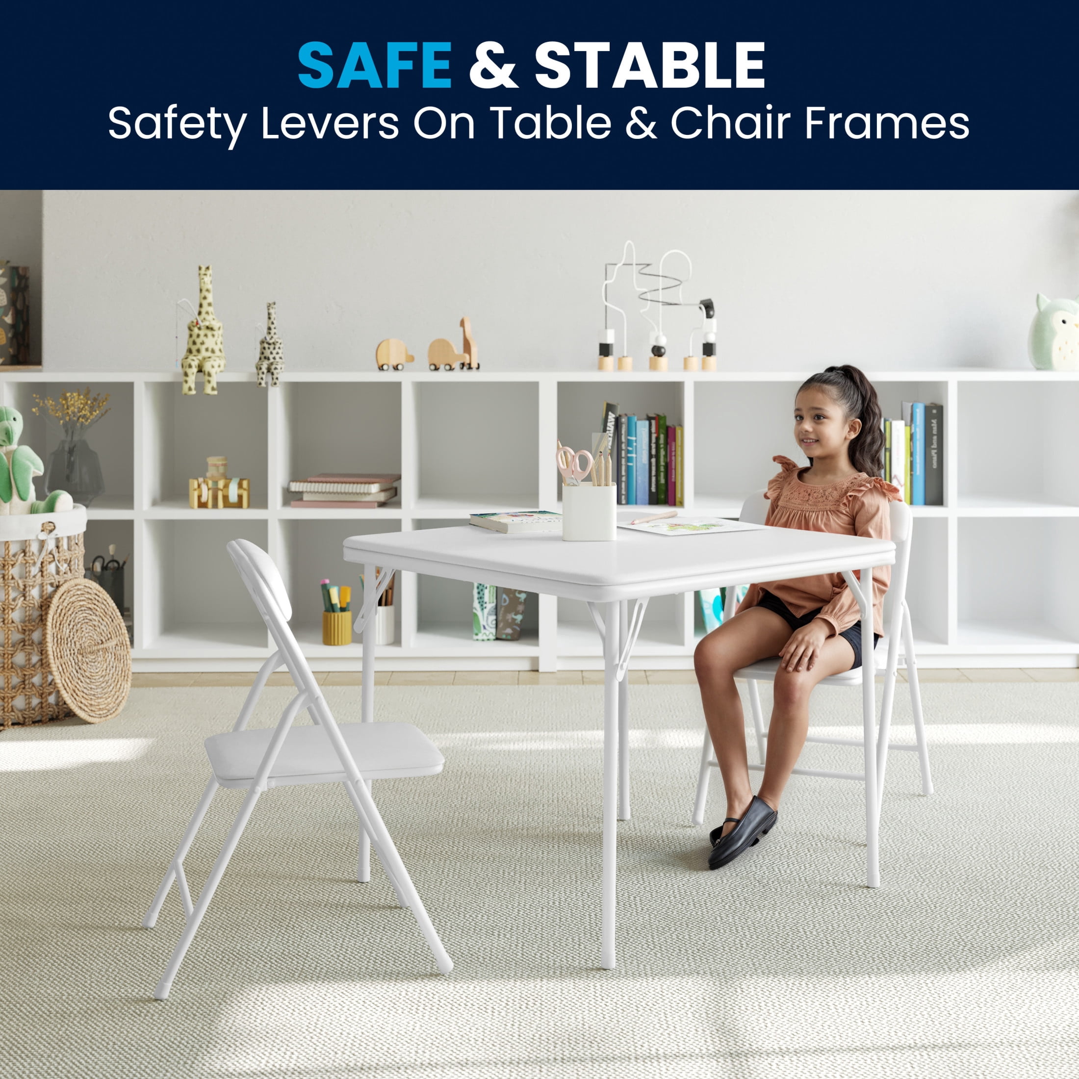 Flash Furniture Kids White 3 Piece Folding Table and Chair Set